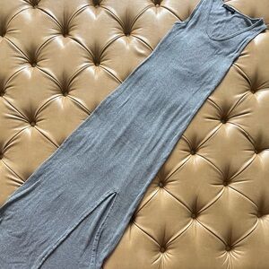 Gray Tank Maxi Dress vneck with slit